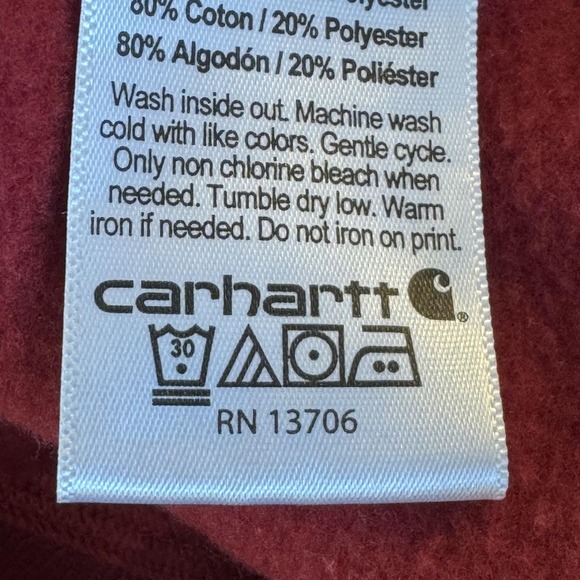Carhartt Hoodie Youth Large Red Pullover Sweatshirt Logo Kangaroo Pocket Fleece - Picture 6 of 8